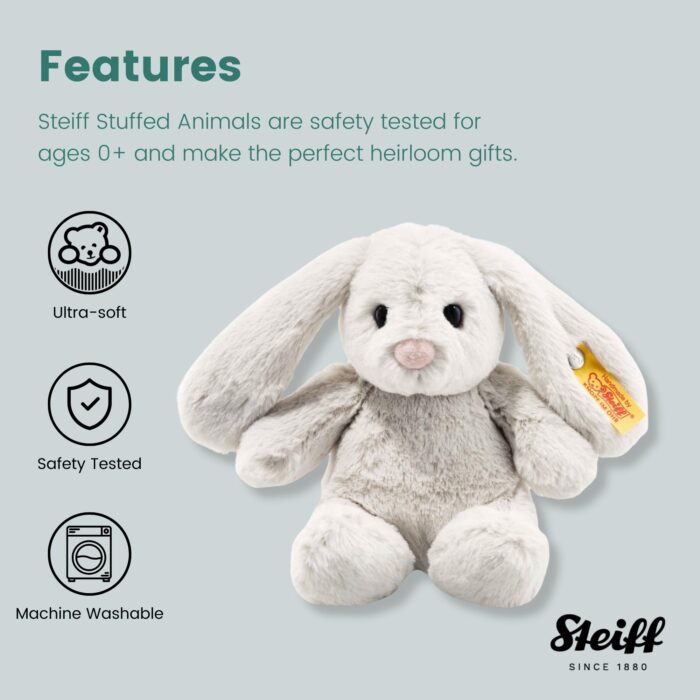 Steiff Hoppie Hase 18 cm hellgrau, Plüschtier Hase mit Schlappohren, Soft Cuddly Friends, flauschiges Stofftierscheln - Image 3
