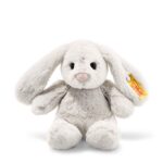 Steiff Hoppie Hase 18 cm hellgrau, Plüschtier Hase mit Schlappohren, Soft Cuddly Friends, flauschiges Stofftierscheln