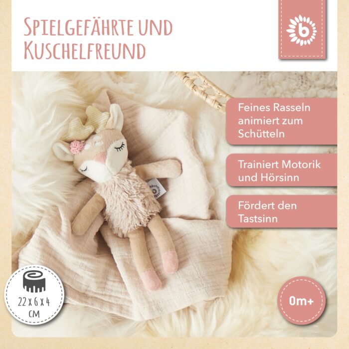 Bieco Kuscheltier Reh Ella mit Rassel | Baby Kuscheltier ab 0 Monate Stofftier Baby Plüschtier rentier - Image 7