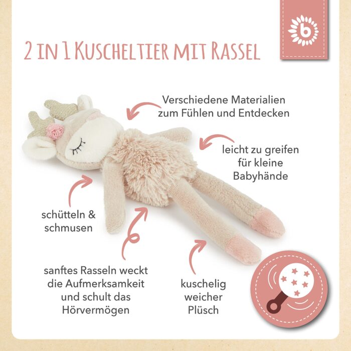 Bieco Kuscheltier Reh Ella mit Rassel | Baby Kuscheltier ab 0 Monate Stofftier Baby Plüschtier rentier - Image 6
